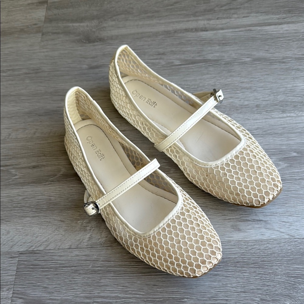 Cream Mesh Mary Jane Flats